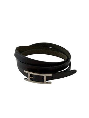 Hermes Hapi 3 Triple Strand Leather Bracelet Black Silver